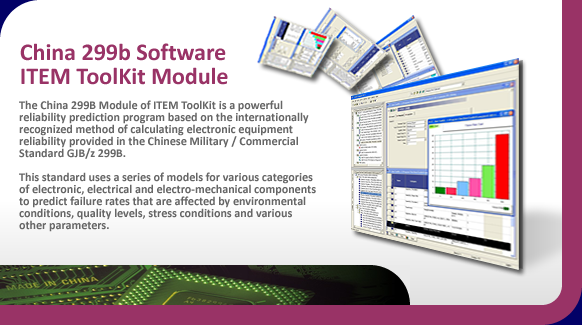 China 299B reliability prediction software for Chinese military and commercial standard GJBz 299B.